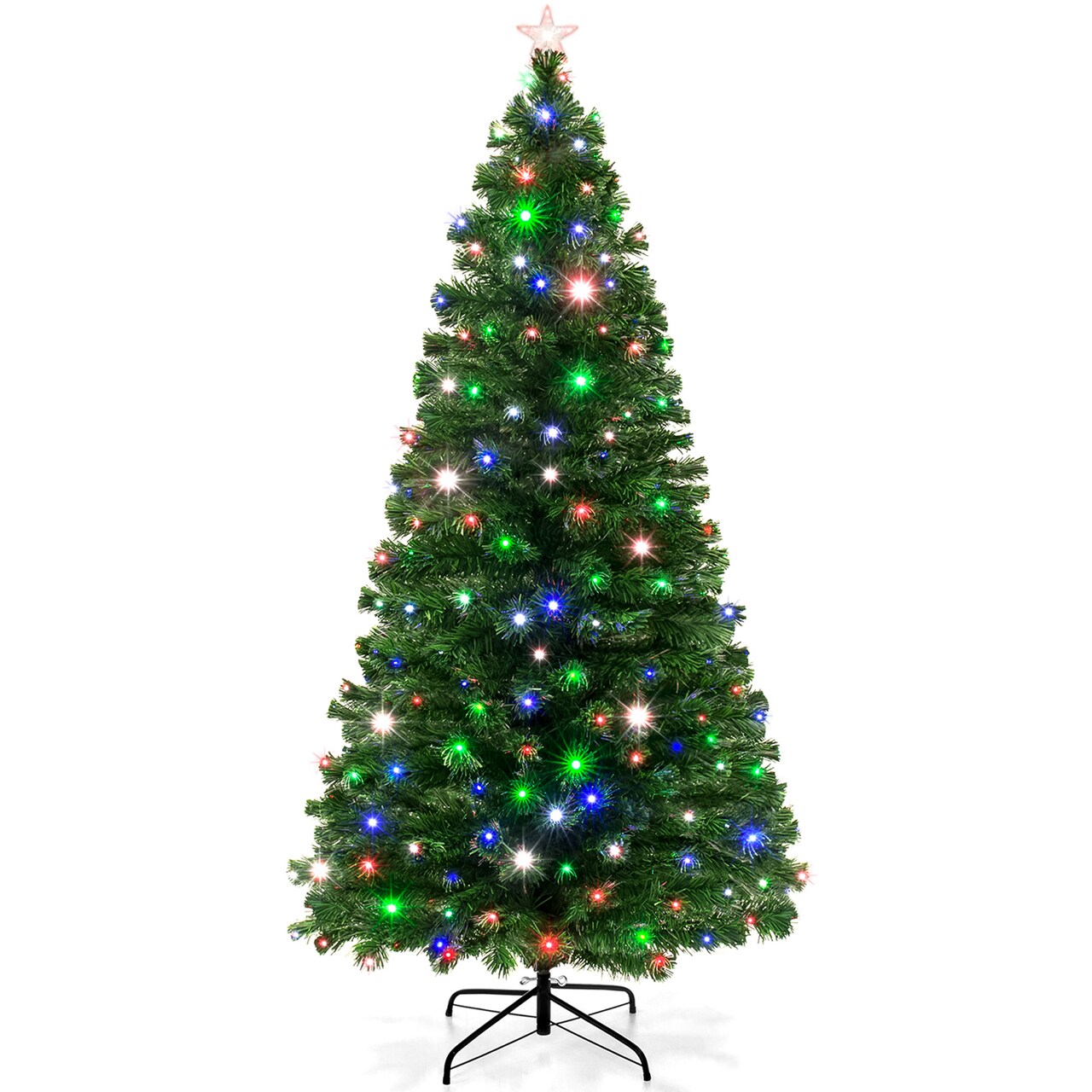 Best Choice Products Pre-Lit Fiber Optic Artificial Pine Christmas Tree w/ Multicolored LED Lights, 8 Sequences